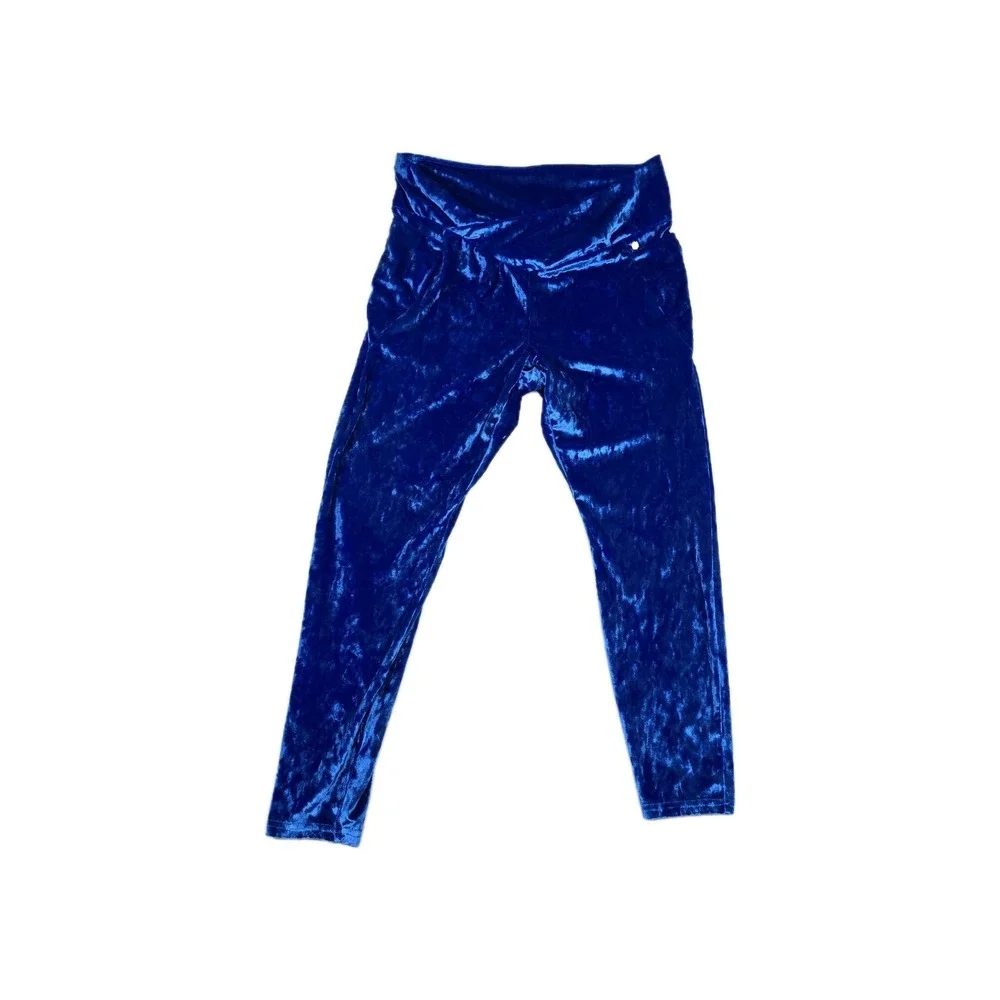 Fabletics‎ Crushed Velour Blue Cross Women's Size 2X Leggings